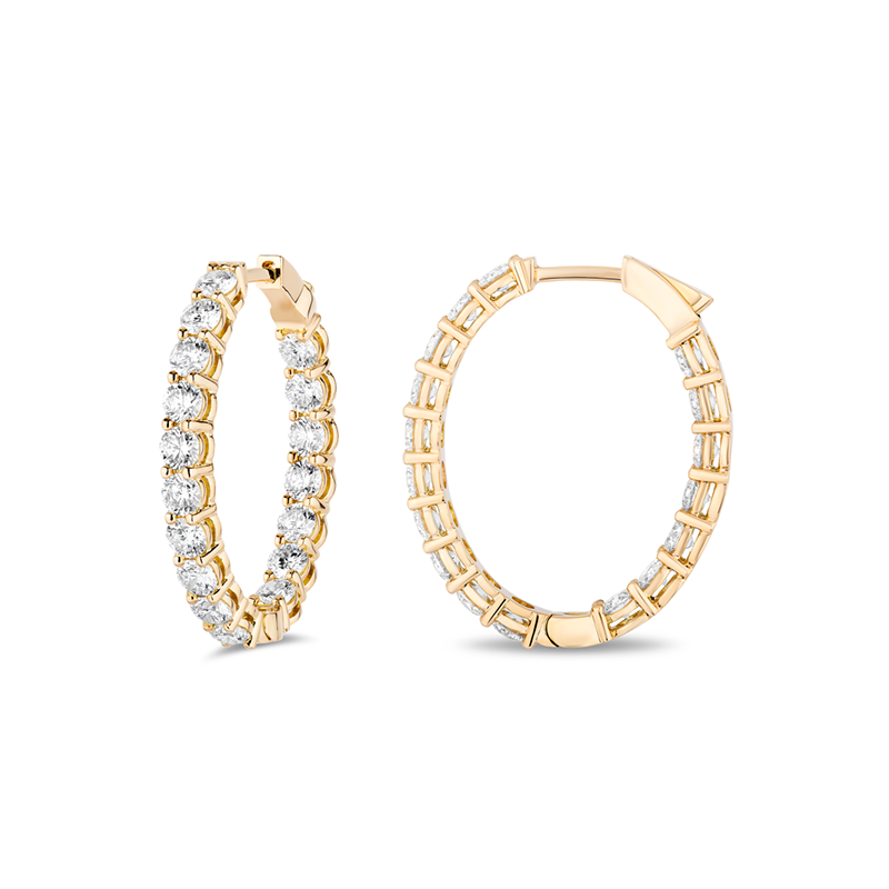 18K Yellow Gold and Diamond Inside/Out Oval Hoop Earrings