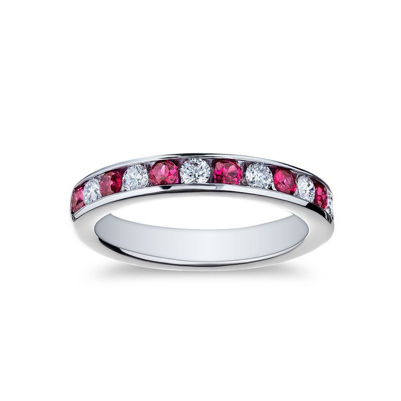 18K White Gold Ruby and Diamond Band