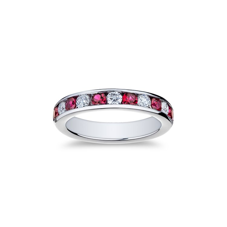 18K White Gold Ruby and Diamond Channel Band