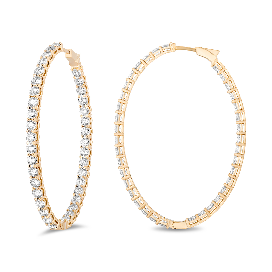 18K White Gold Diamond Oval Inside/Out Hoop Earrings