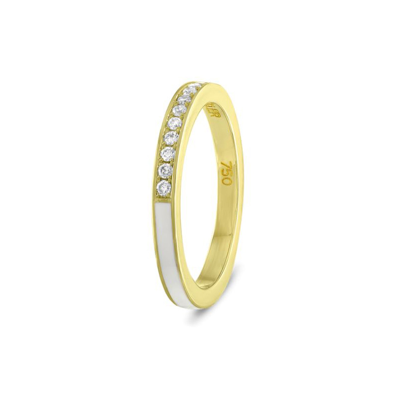 Brady Legler 18K Yellow Gold Diamond and White Enamel Ring