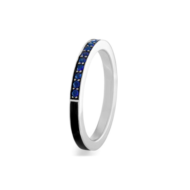Brady Legler 18K White Gold Blue Sapphire and Black Enamel Subway Band