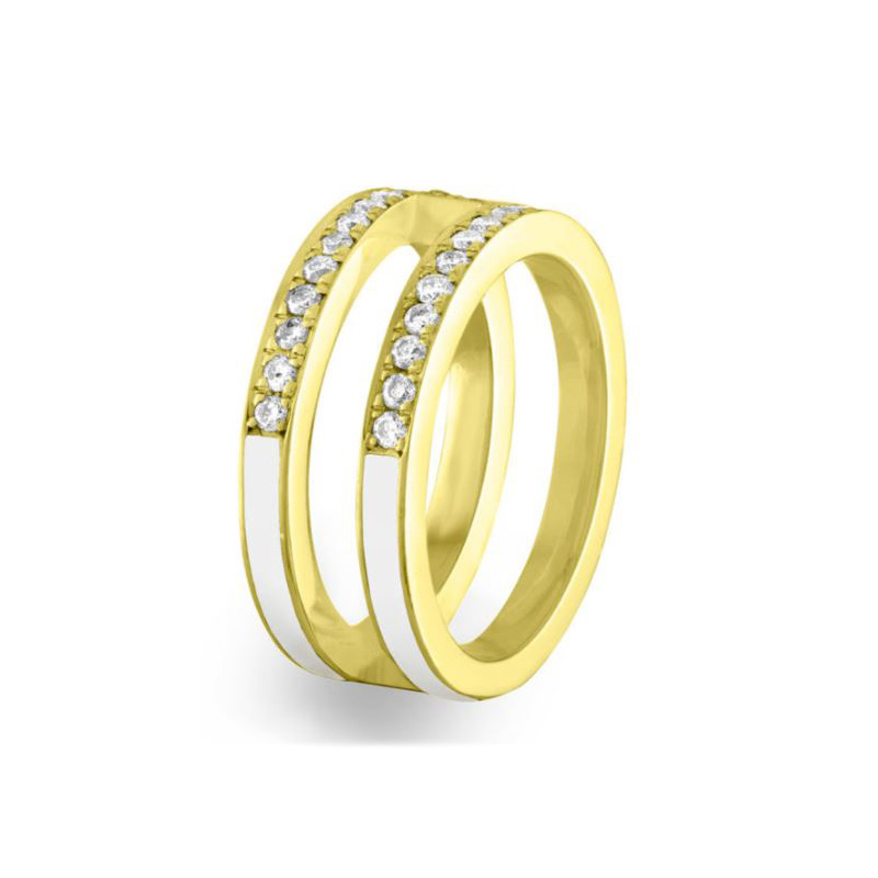 Brady Legler 18K Yellow Gold Diamond and White Enamel Ring