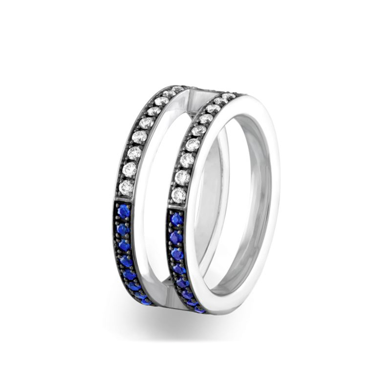 Brady Legler 18K White Gold Diamond and Blue Sapphire Subway Band - BLR-012BSWD18W