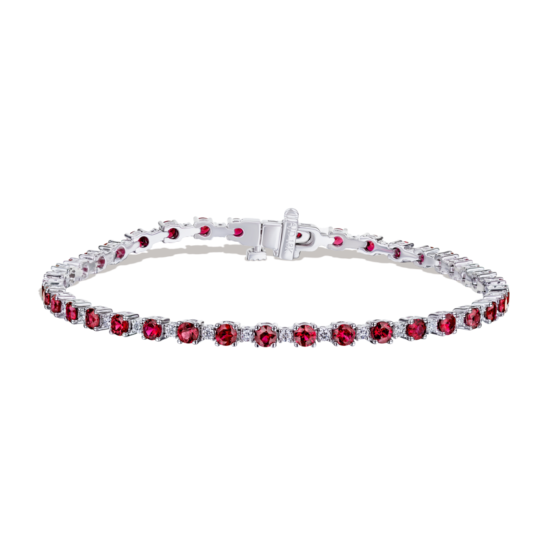 18K White Gold Diamond and Ruby Tennis Bracelet