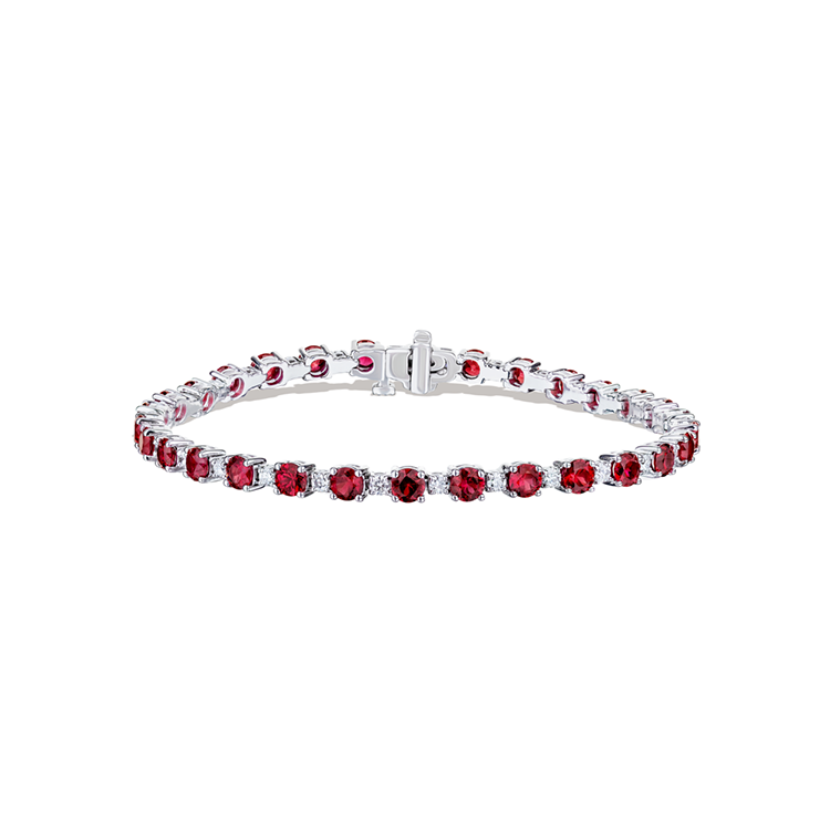 18K White Gold Diamond and Ruby Tennis Bracelet