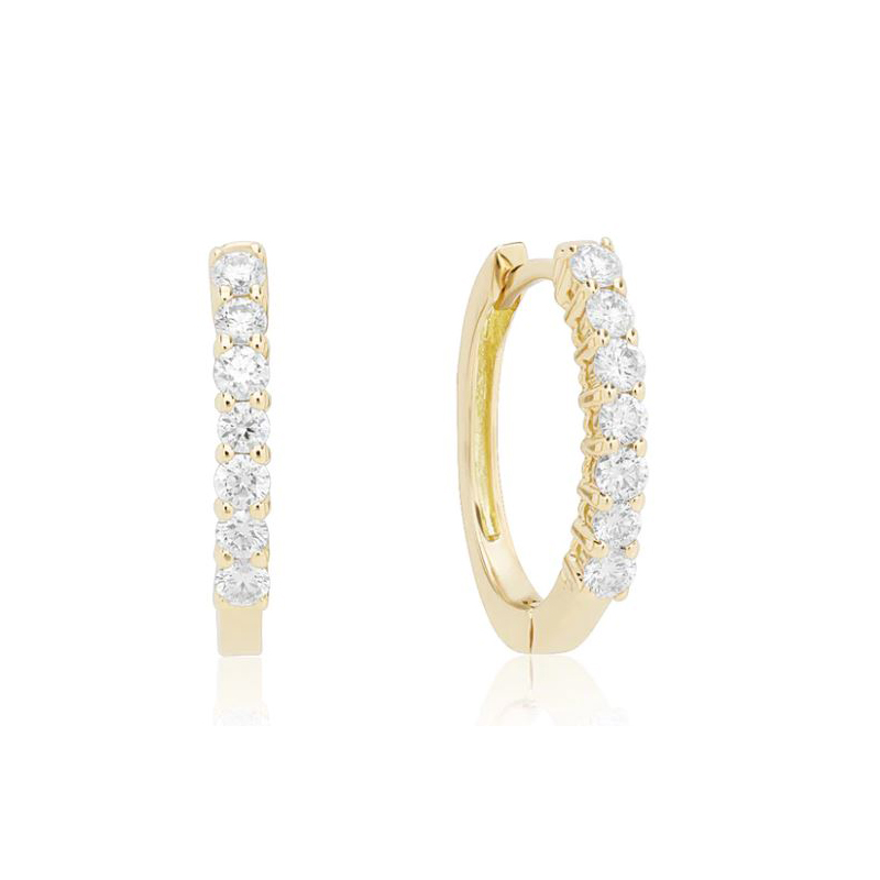 18K Yellow Gold Diamond Oval Hoop Earrings
