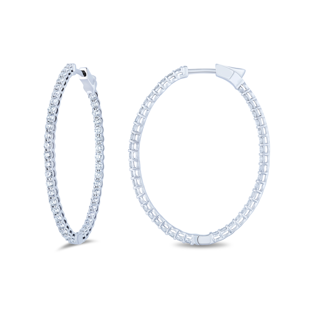 18K White Gold Diamond Oval Inside/Out Hoop Earrings