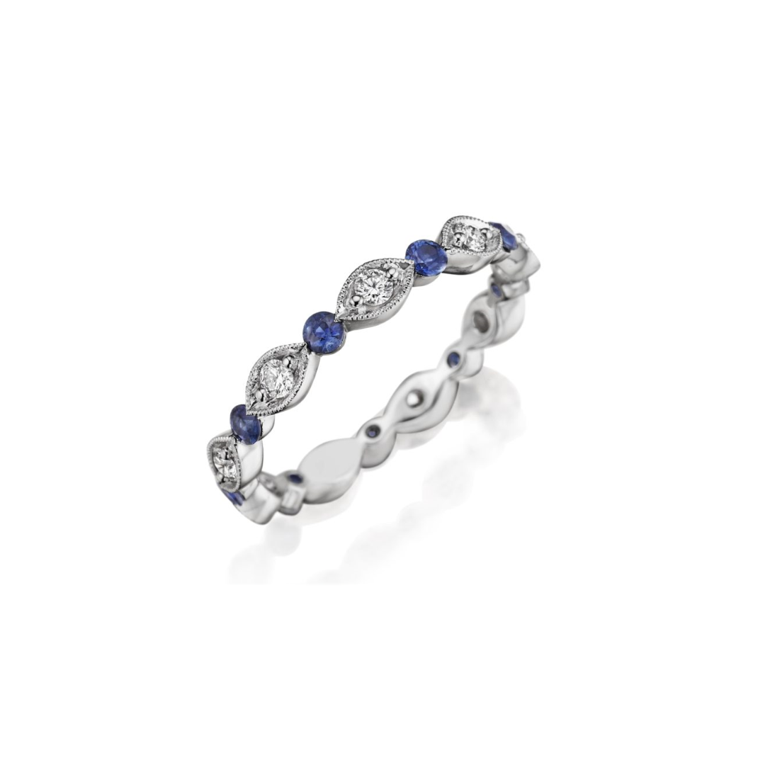 Henri Daussi 18K White Gold Diamond and Sapphire Eternity Band - R37-6EA-33