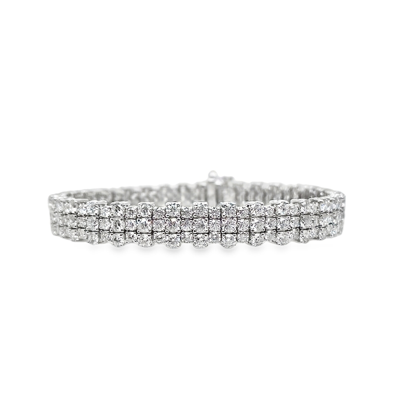 18K White Gold Diamond Three Row Bracelet