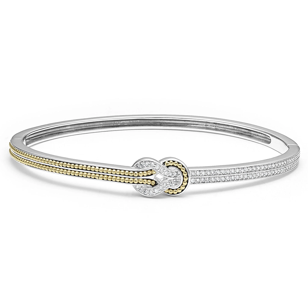 LAGOS Sterling Silver and 18K Yellow Gold Newport Knot Diamond Hinged Cuff Bracelet