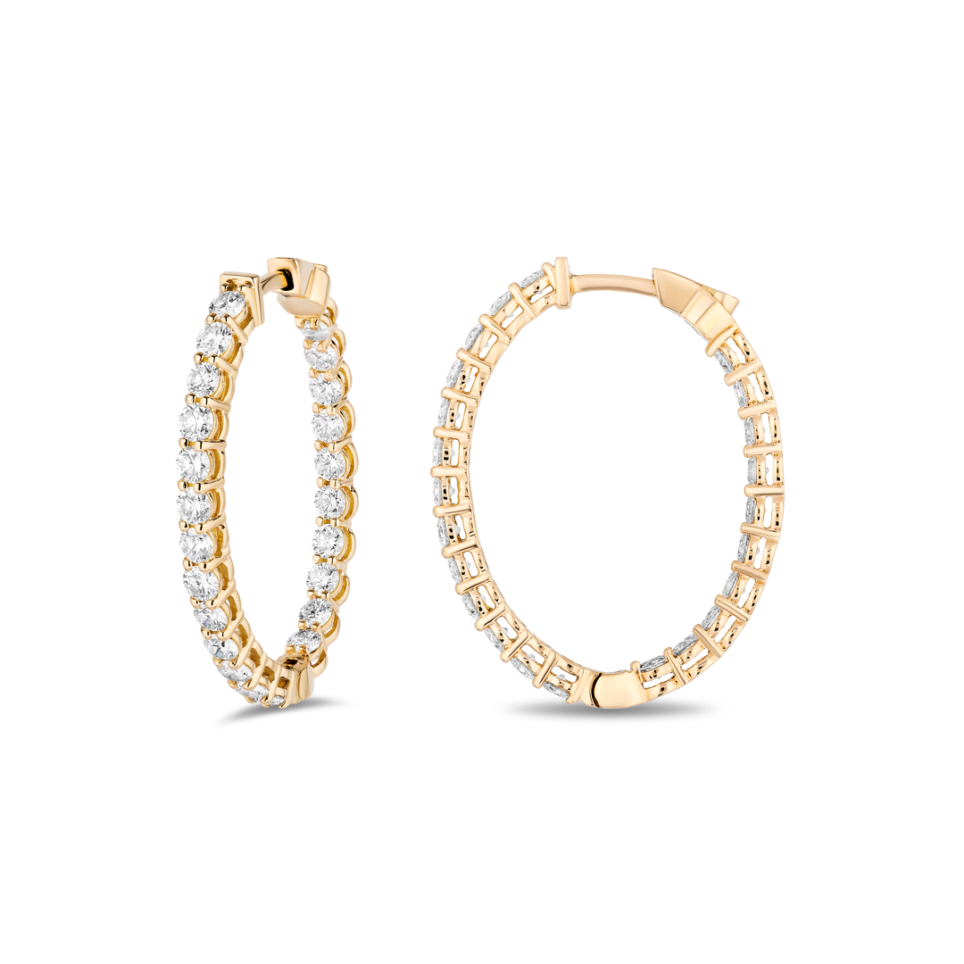 18K Yellow Gold and Diamond Inside/Out Oval Hoop Earrings
