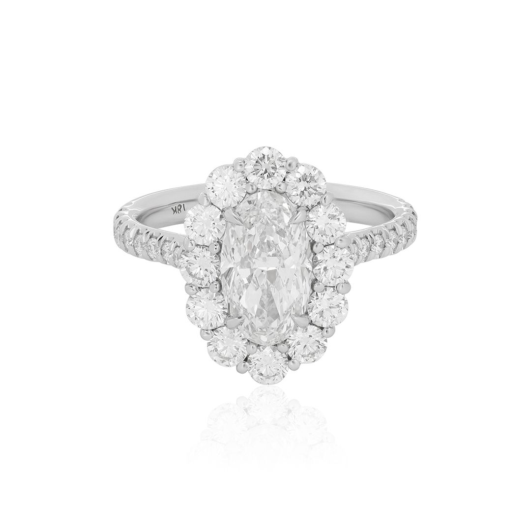 Rahaminov 18K White Gold Moval Diamond Halo Ring - M24-0007