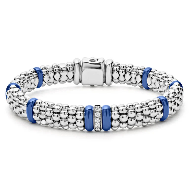 LAGOS Sterling Silver and Ultramarine Ceramic Blue Caviar Diamond Bracelet
