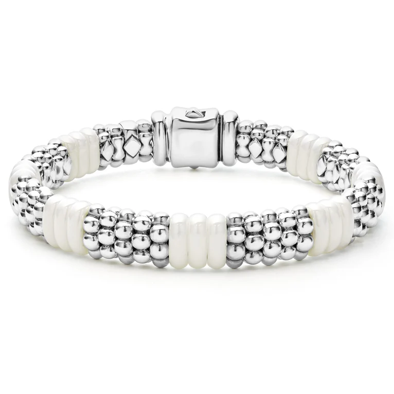 LAGOS Sterling Silver and White Ceramic Caviar Beaded Bracelet