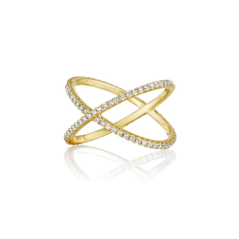 Henri Daussi 14K Yellow Gold Cross-Cross Band with Diamonds - 1266