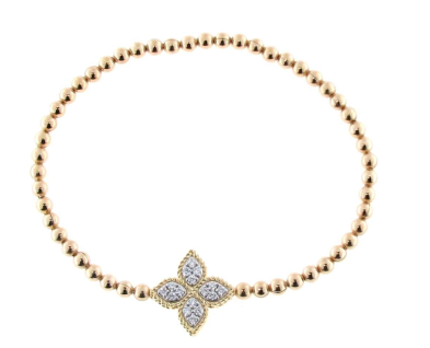 Roberto Coin 18K Yellow and White Gold Princess Flower Medium Pave Diamond Stretch Bracelet