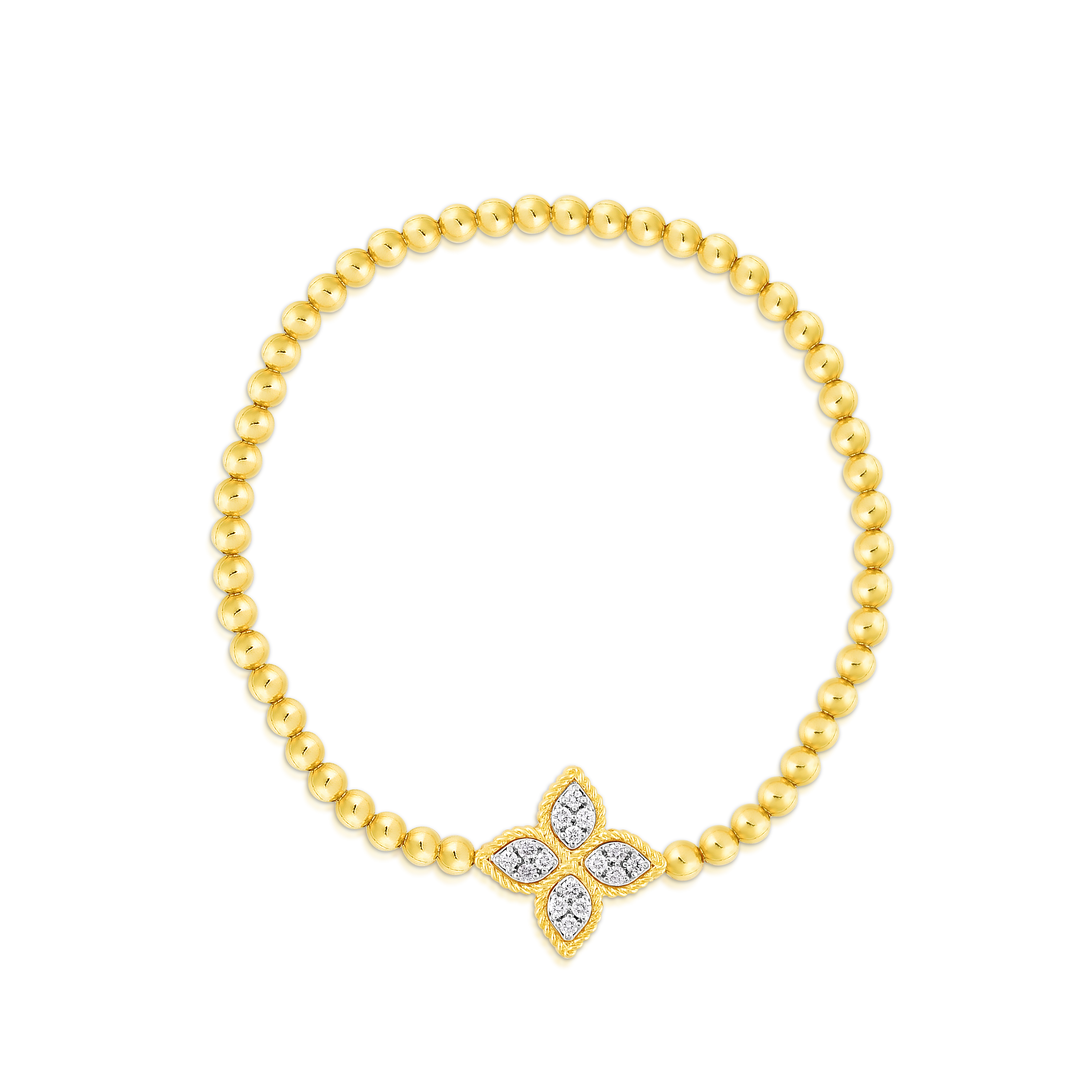 Roberto Coin 18K Yellow and White Gold Princess Flower Medium Pave Diamond Stretch Bracelet