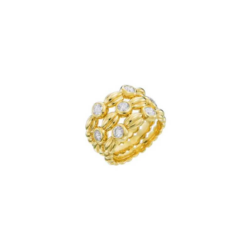 Gumuchian Fils 18K Yellow Gold Nutmeg Three Row Diamond Ring