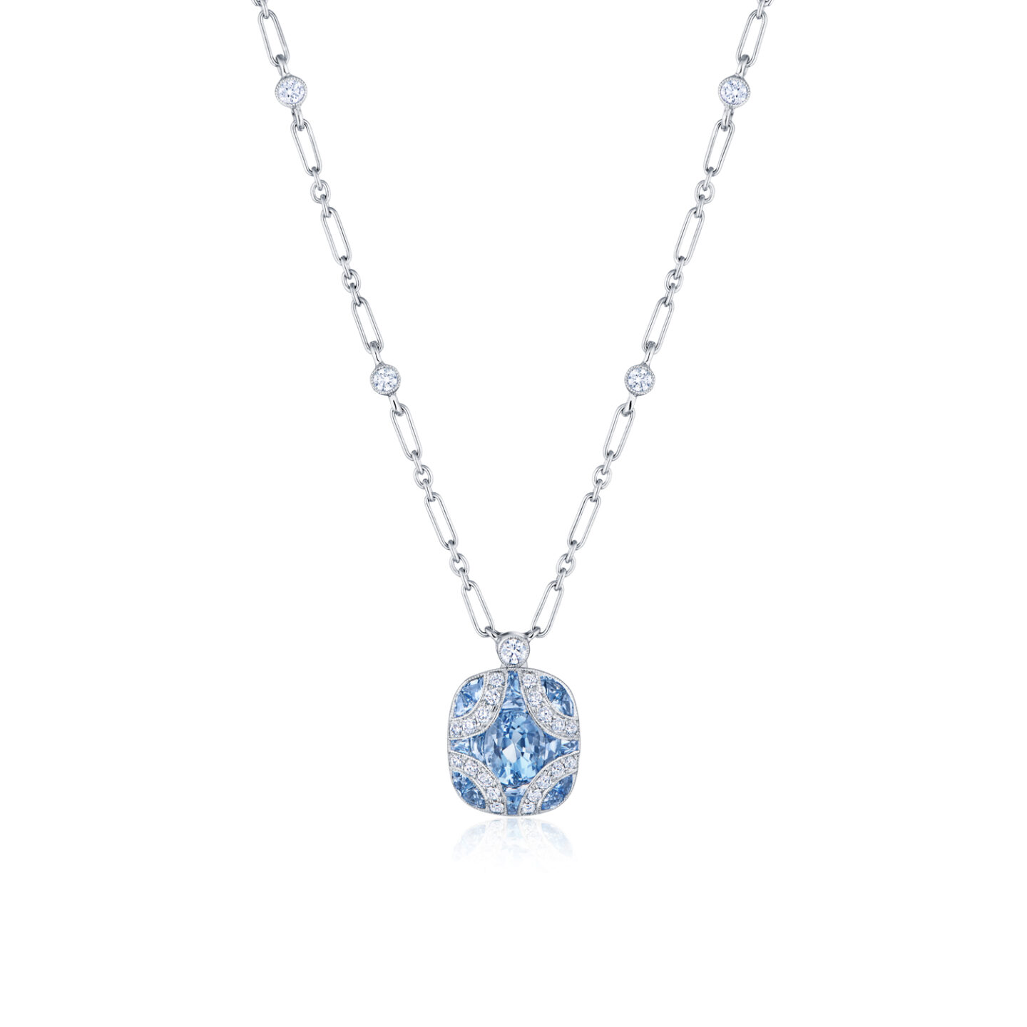 Kwiat 18K White Gold Diamond and Aquamarine Necklace