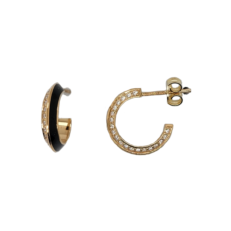 Brady Legler 18K Yellow Gold Knife Edge Diamond and Black Enamel Hoop Earrings