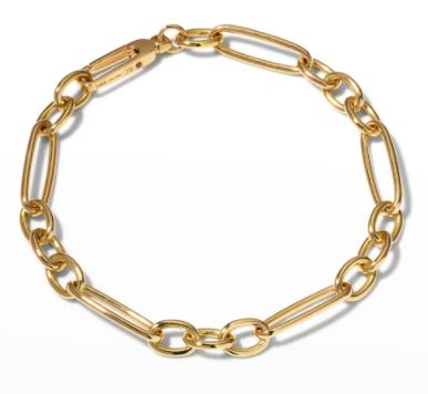18K YELLOW DESIGNER GOLD ALTERNATING LONG & SHORT OVAL LINK BRACELET