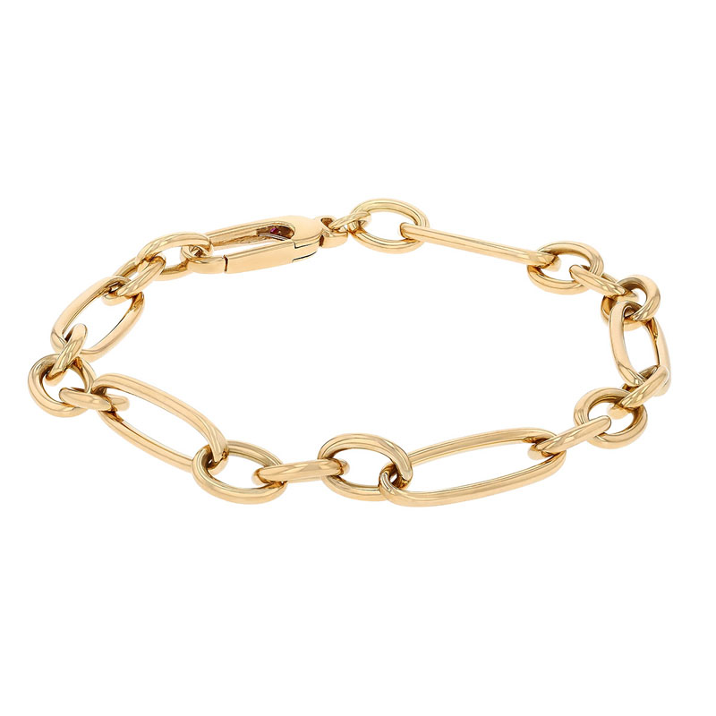 18K YELLOW DESIGNER GOLD ALTERNATING LONG & SHORT OVAL LINK BRACELET