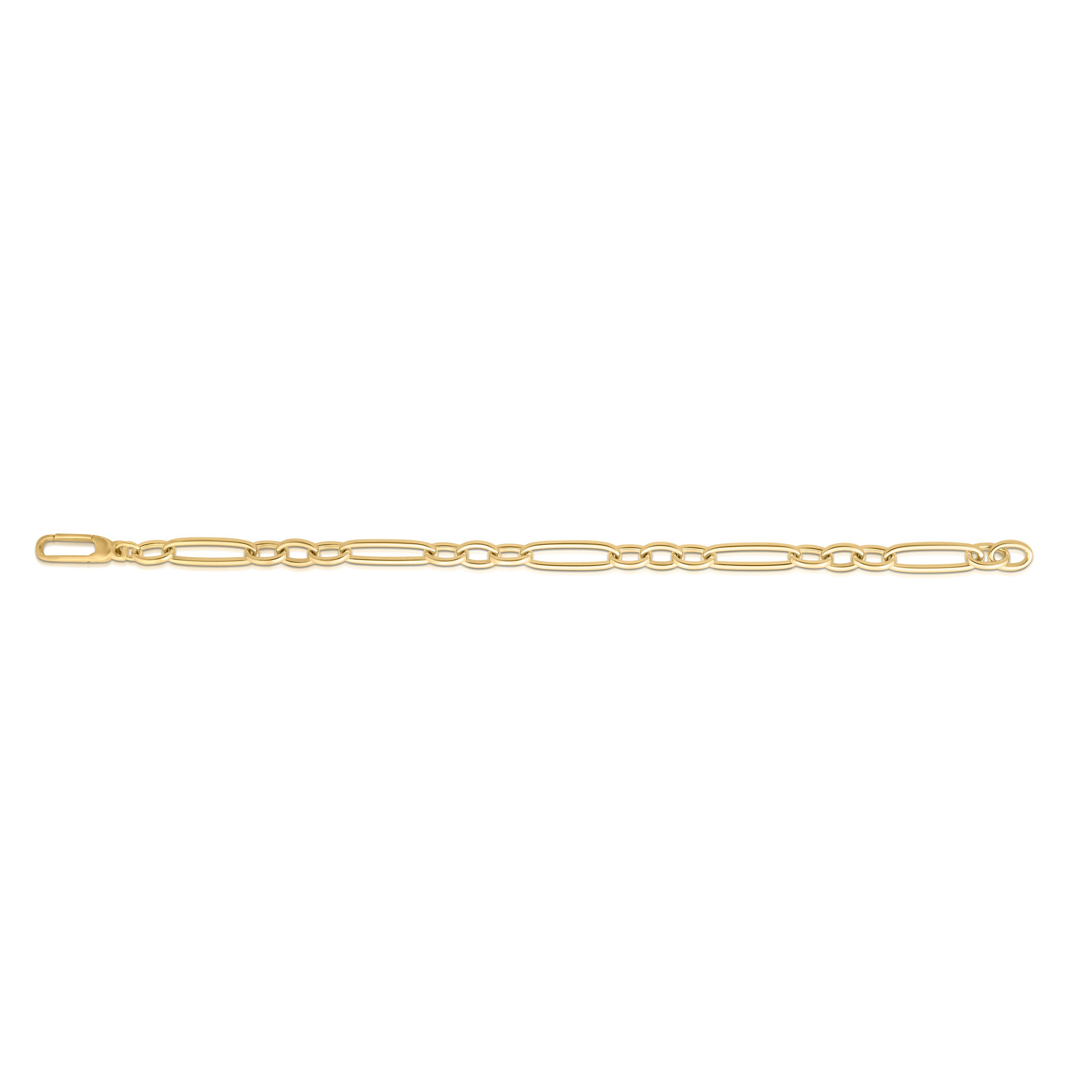 18K YELLOW DESIGNER GOLD ALTERNATING LONG & SHORT OVAL LINK BRACELET