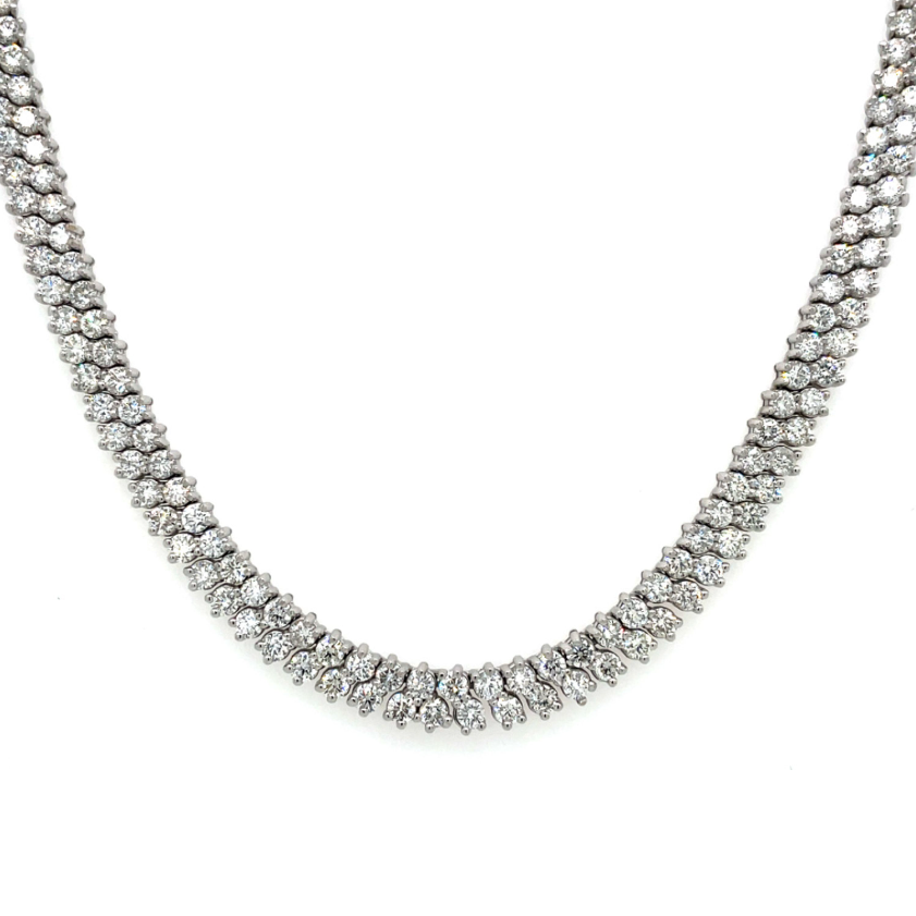 14K White Gold Diamond Two Row Choker Necklace