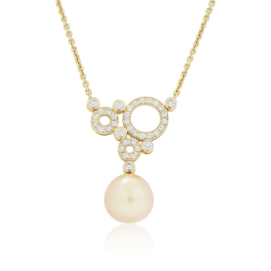 Jewelmer 18K Yellow Gold Golden South Sea Pearl and Diamond Necklace itemprop=