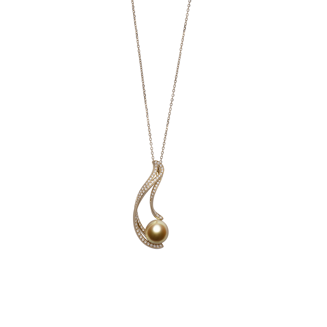 Jewelmer 18K Yellow Gold Golden South Sea Pearl and Diamond Pendant
