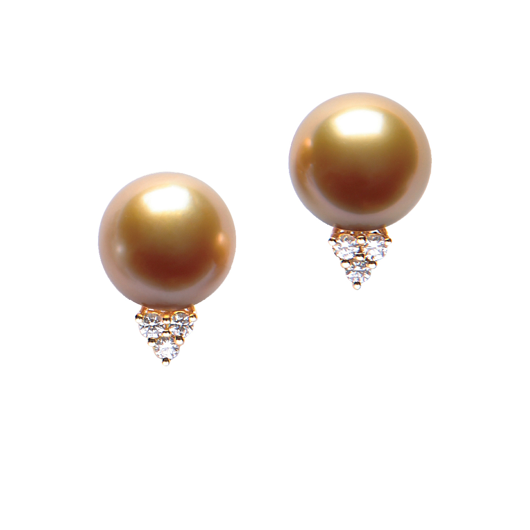 Jewelmer 18K Yellow Gold Pearl and Diamond Stud Earrings