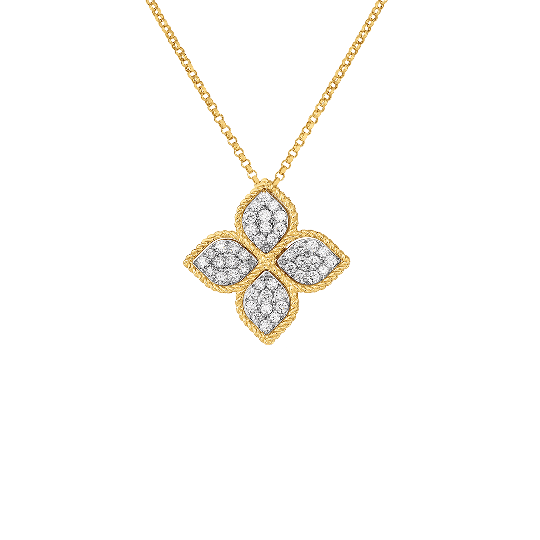 Roberto Coin 18K Yellow and White Gold Princess Flower Diamond Necklace