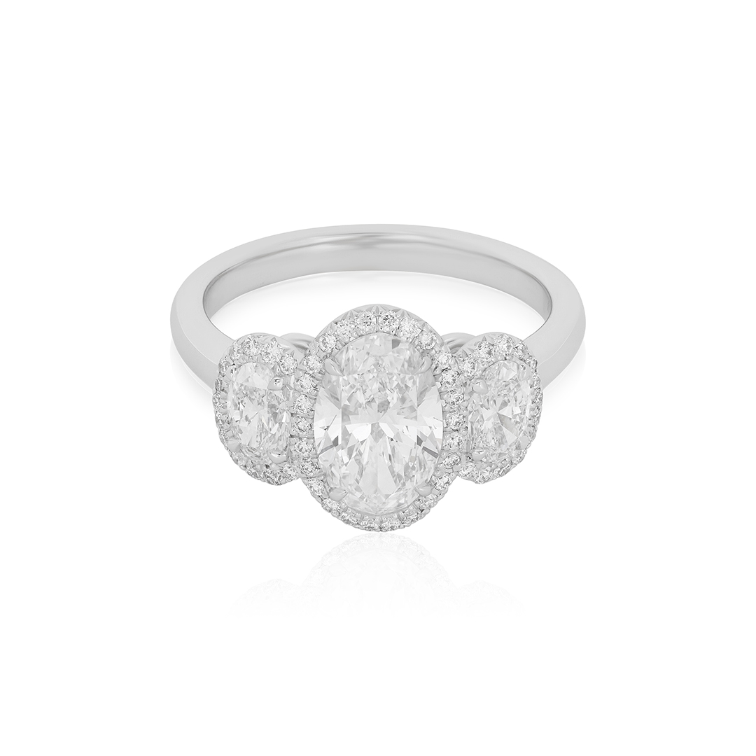 Rahaminov 18K White Gold Three Stone Halo Ring - F64-2321