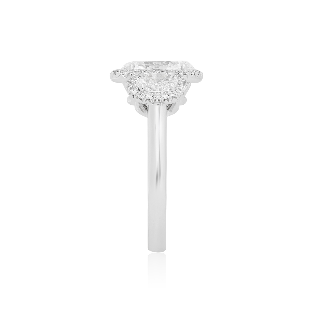 Rahaminov 18K White Gold Three Stone Halo Ring
