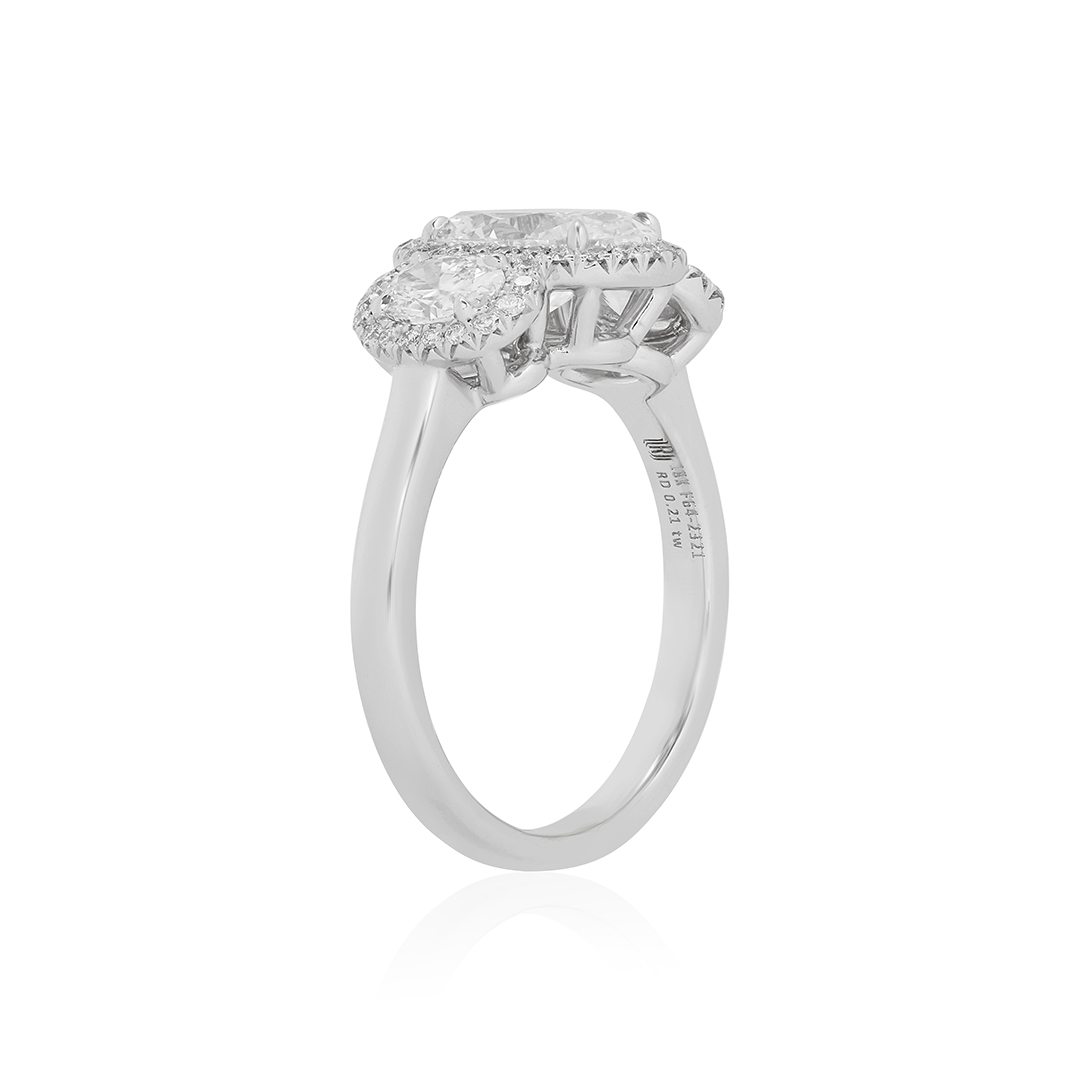 Rahaminov 18K White Gold Three Stone Halo Ring