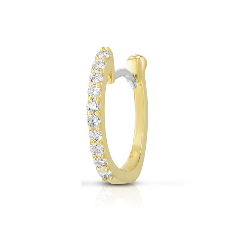 18K Yellow Gold Diamond Huggie Hoop Earrings