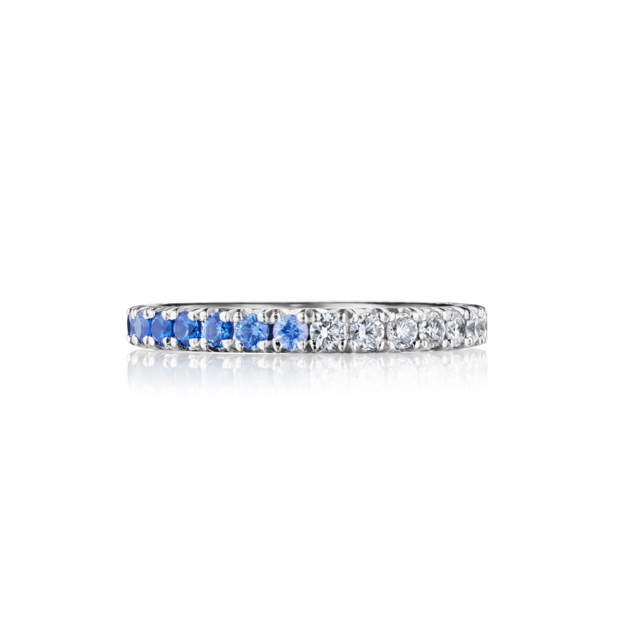 Henri Daussi 14K White Gold Diamond and Sapphire Eternity Band - 1394