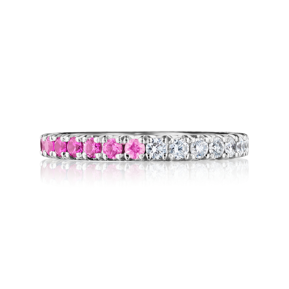Henri Daussi 14K White Gold Diamond and Pink Sapphire Eternity Band