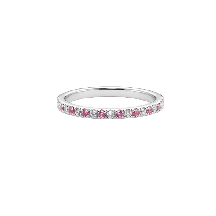 Henri Daussi 14K White Gold Diamond and Pink Sapphire Eternity Band