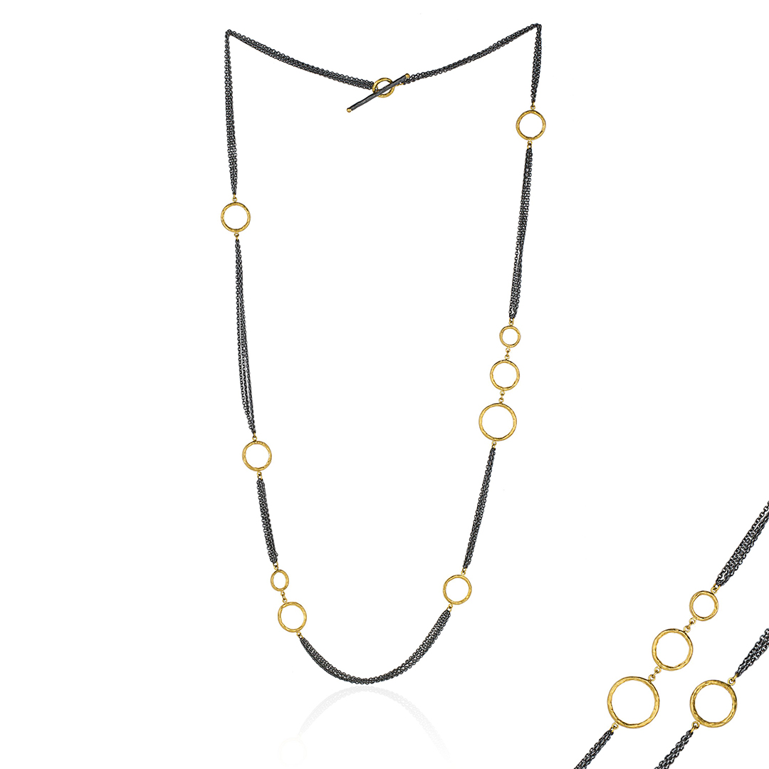 Lika Behar Sterling Silver and 24K Yellow Gold Yin and Yang Bubble Multichain Necklace - BUB-N-111-GOX-200