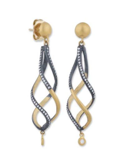 Lika Behar Oxidized Sterling Silver and 22K Yellow Gold Diamond Earrings