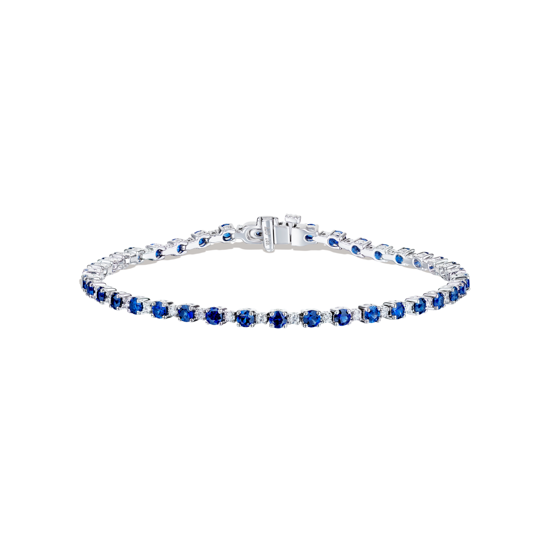 18K White Gold Diamond and Sapphire Tennis Bracelet