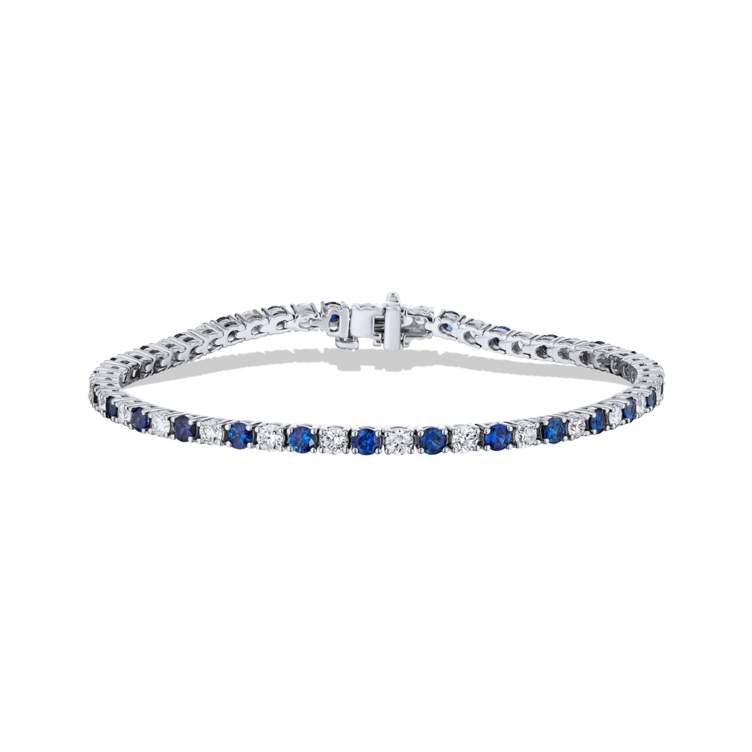 18K White Gold Diamond and Sapphire Tennis Bracelet
