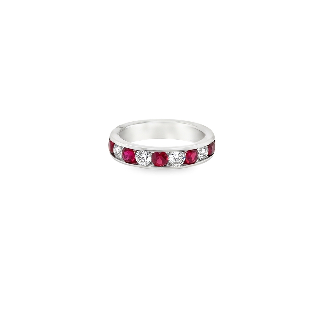 18K White Gold Diamond and Ruby Channel Set Band