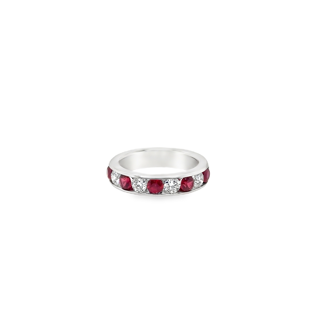 18K White Gold Diamond and Ruby Channel Set Band