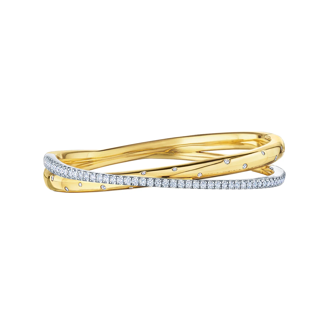 Kwiat 18K Yellow and White Gold Orbit Crossover Bangle - B-19562-0-DIA-18KTT