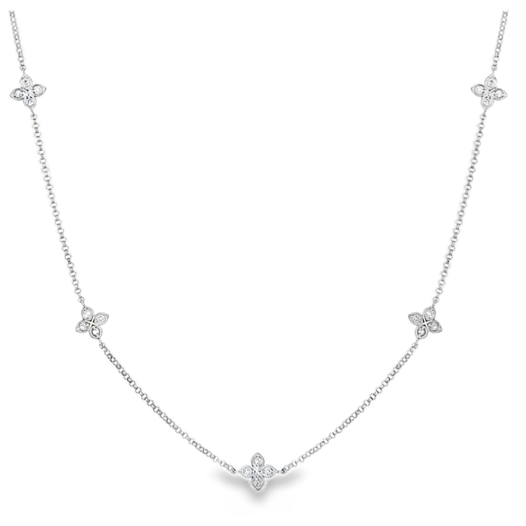 Roberto Coin 18K White Gold Love in Verona Diamond Flower Necklace