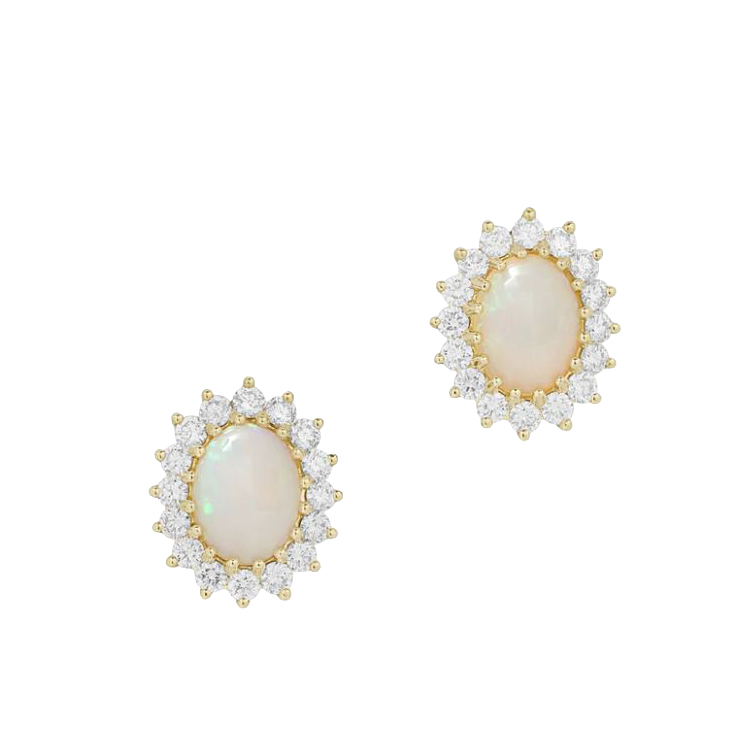 18K Yellow Gold Opal and Diamond Earrings
