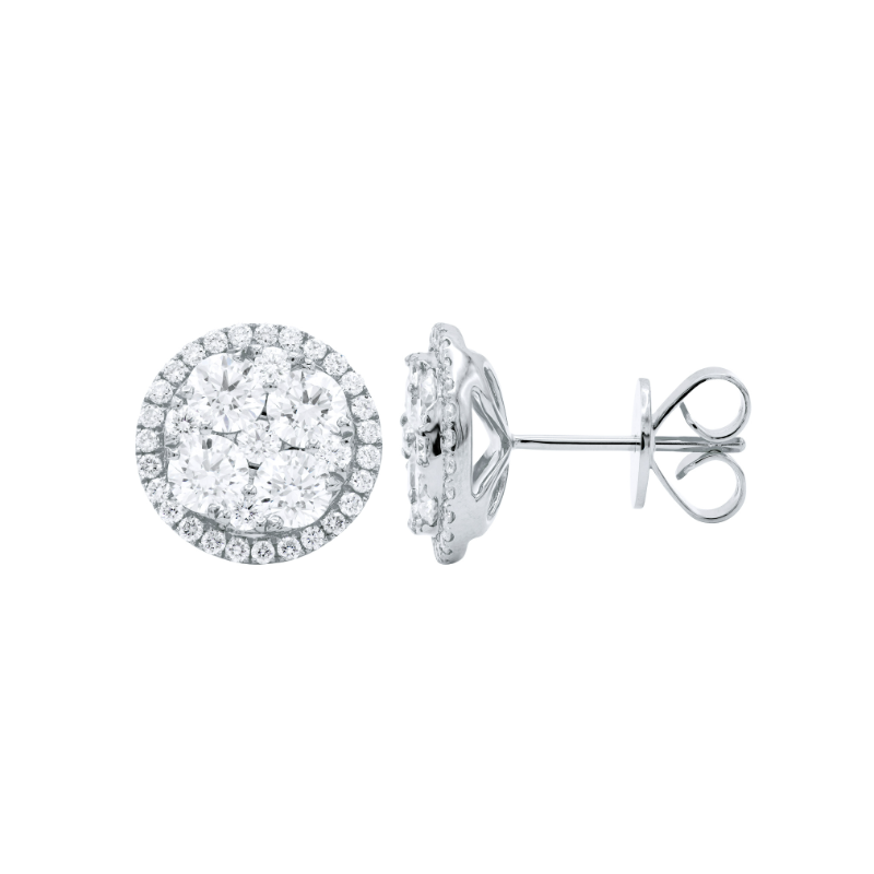 18K White Gold Diamond Halo Stud Earrings